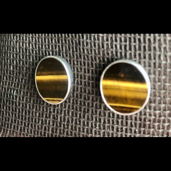 Sterling silver and tiger eye stone earrings - Picture 2 of 3